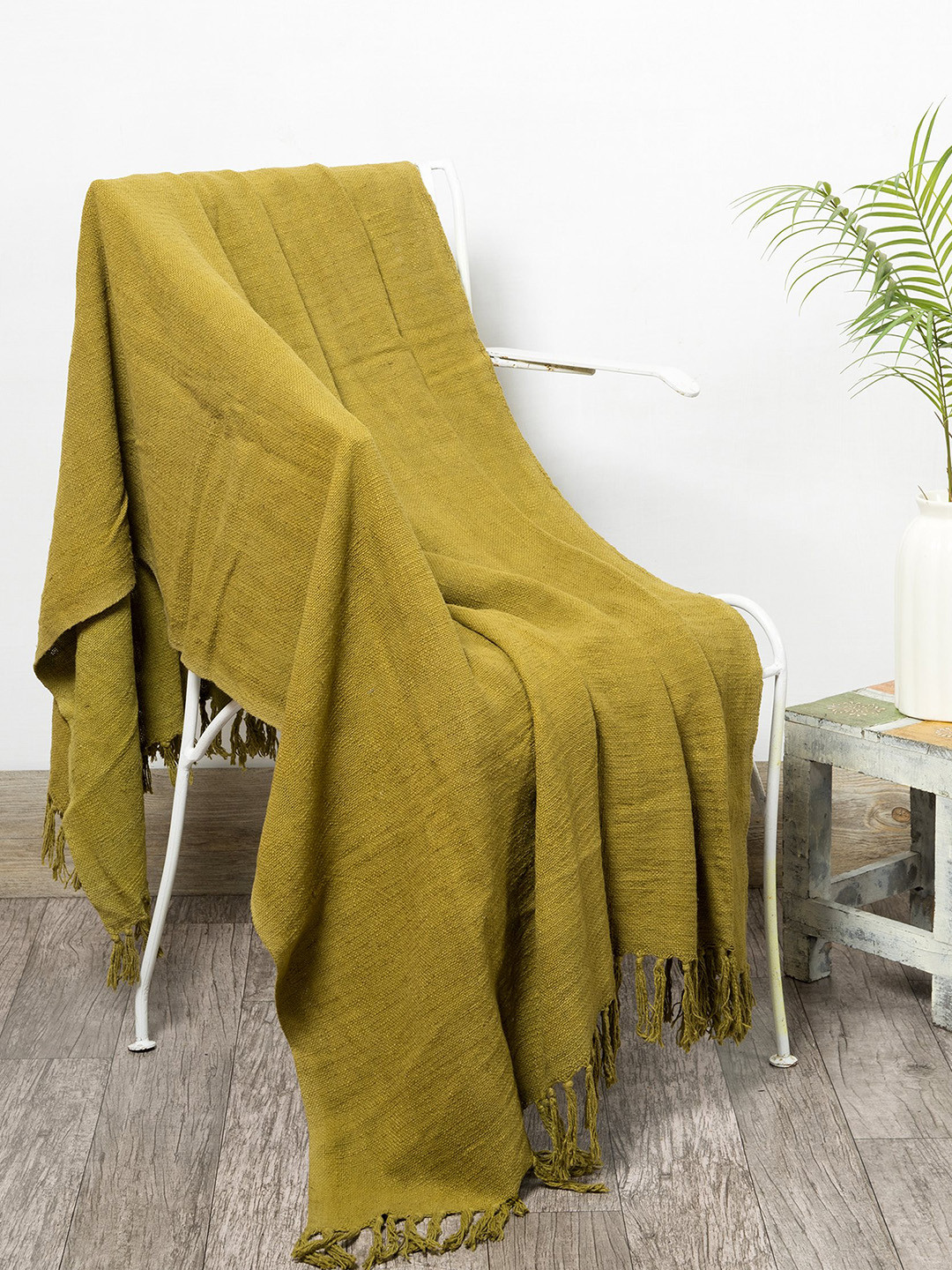 HANDICRAFT PALACE Olive-Green Solid Cotton Couch Throw
