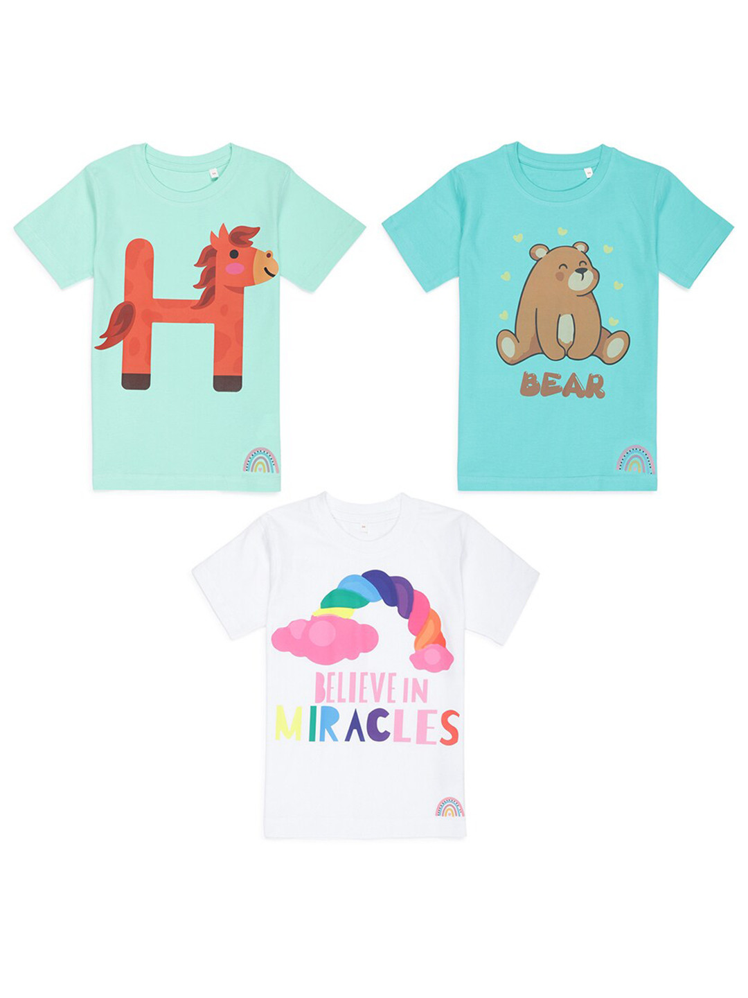 Tossido Kids Unisex Multicolor Round Neck  Pack of 3 Graphic Printed T-shirt