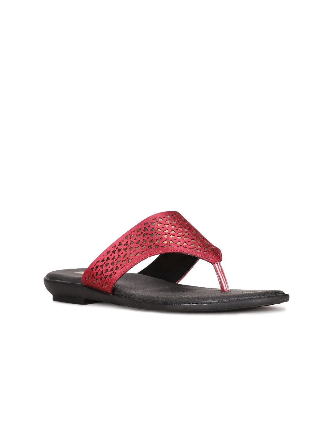 Bata Women Red Open Toe Flats with Laser Cuts