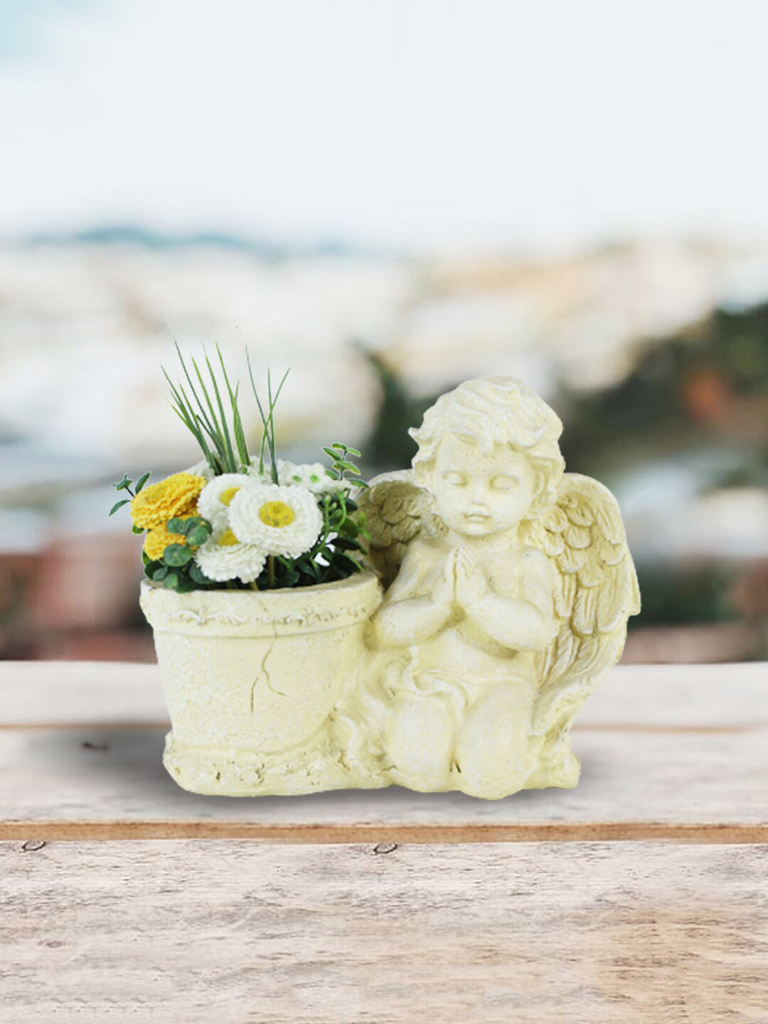 Wonderland Beige Polyresin Praying Angel Pot Planter
