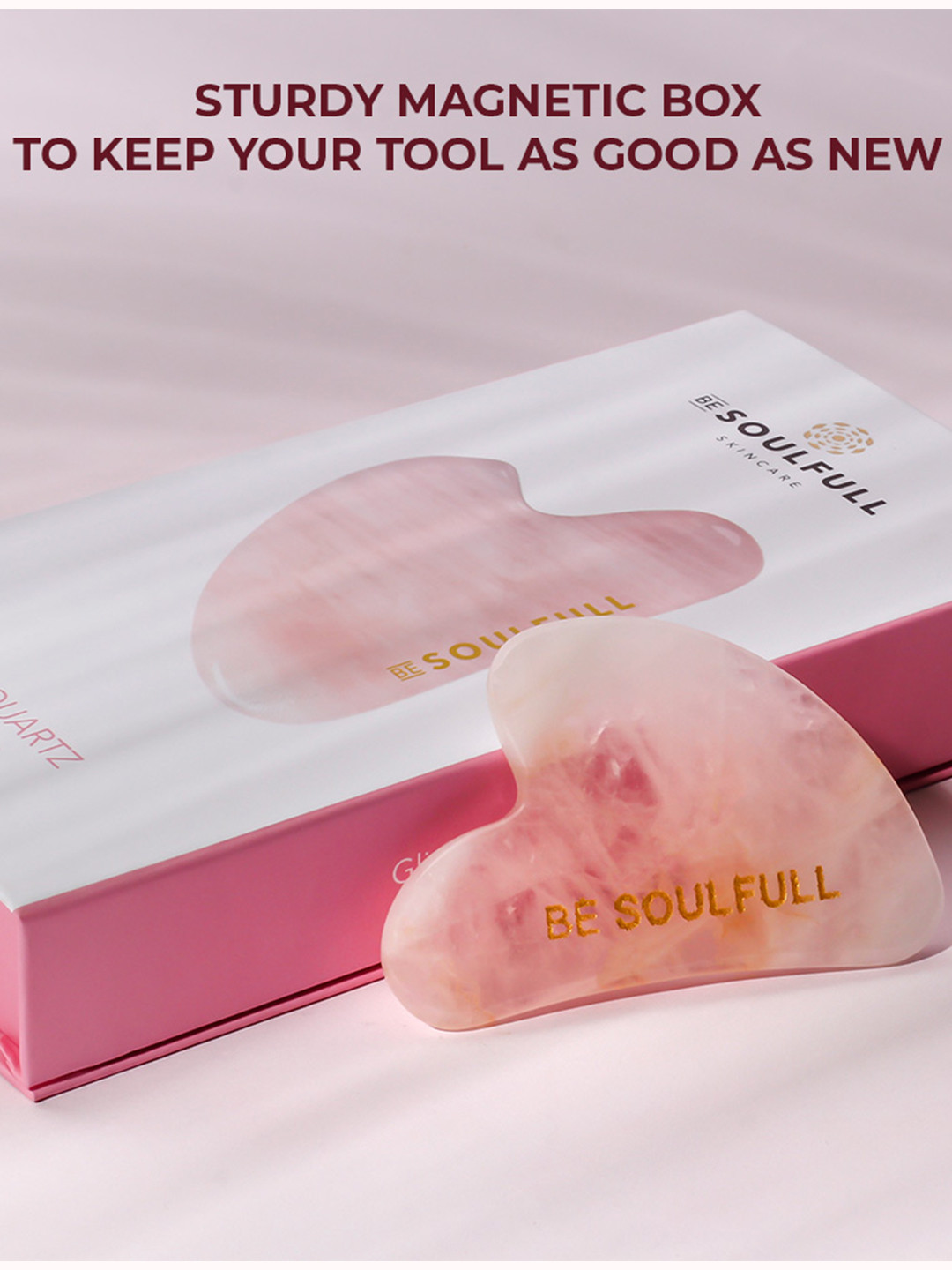BE SOULFULL Gua Sha Quartz Face Massaging Stone - Pink