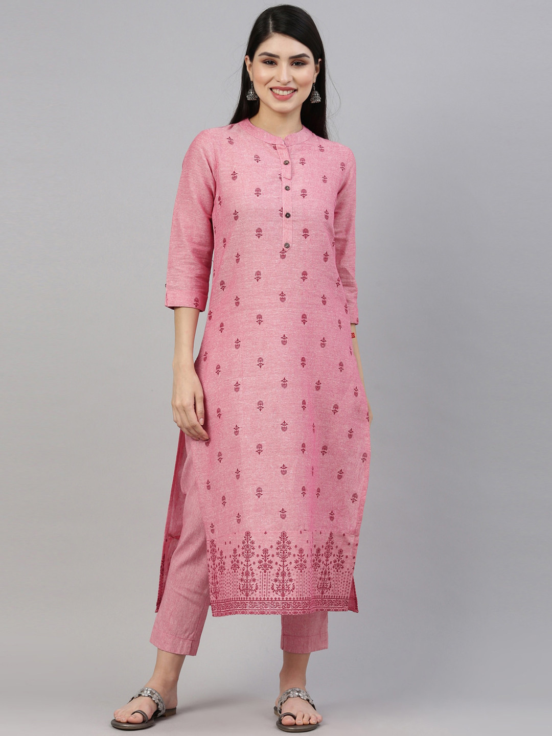 Marcia Women Pink Floral Printed Pure Cotton Kurta with Trousers