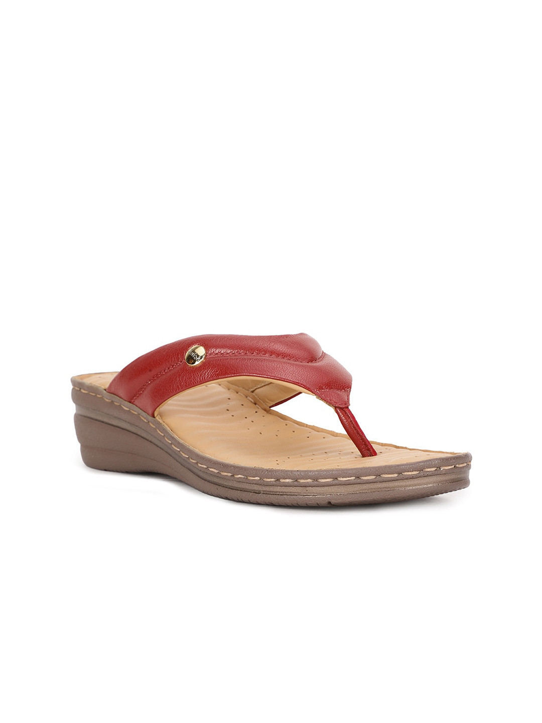 Scholl Red Leather Wedge Sandals