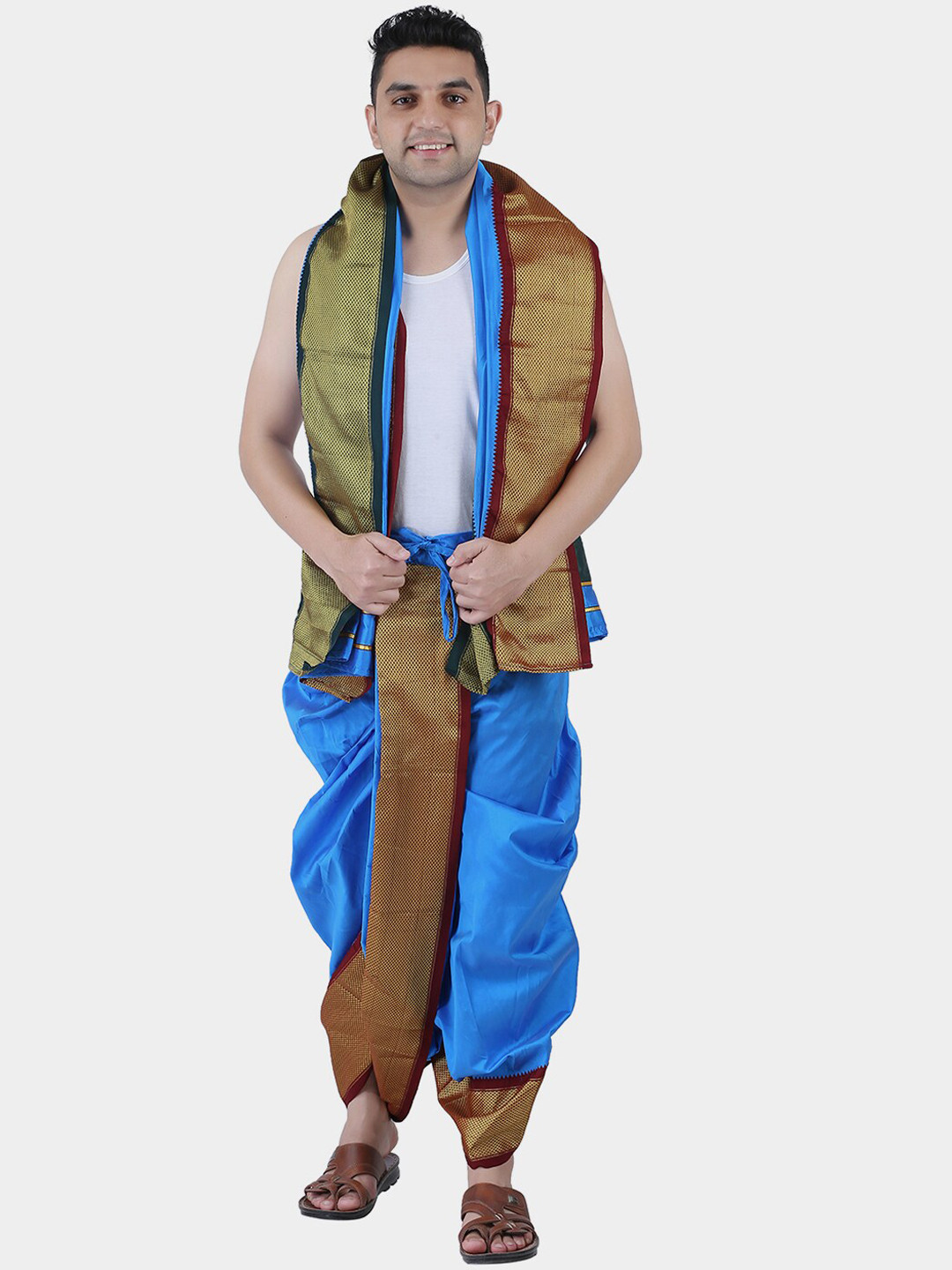 PRAKASAM COTTON Men Blue Solid Dhotis
