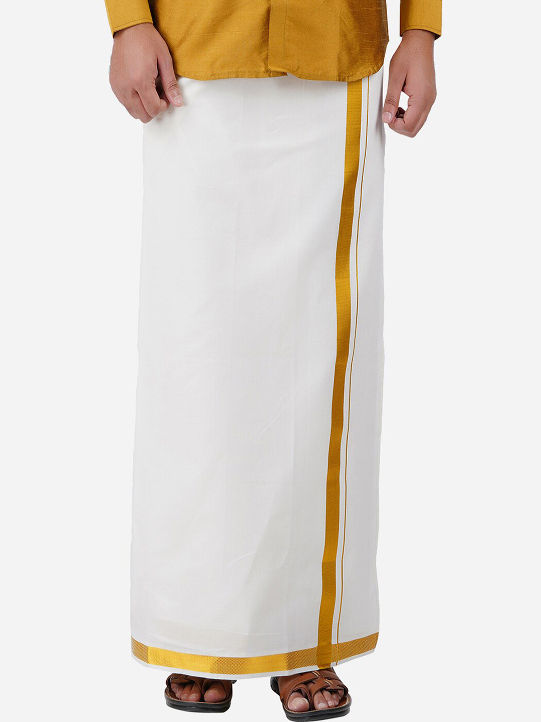 PRAKASAM COTTON Men White Solid Pure Cotton Dhotis