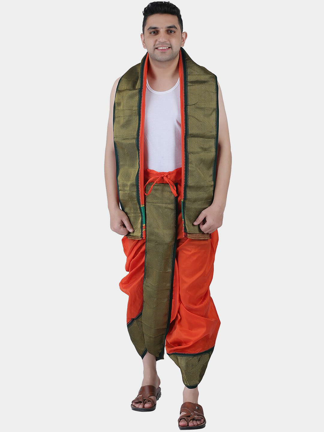 PRAKASAM COTTON Men Orange & Green Dhoti Pants