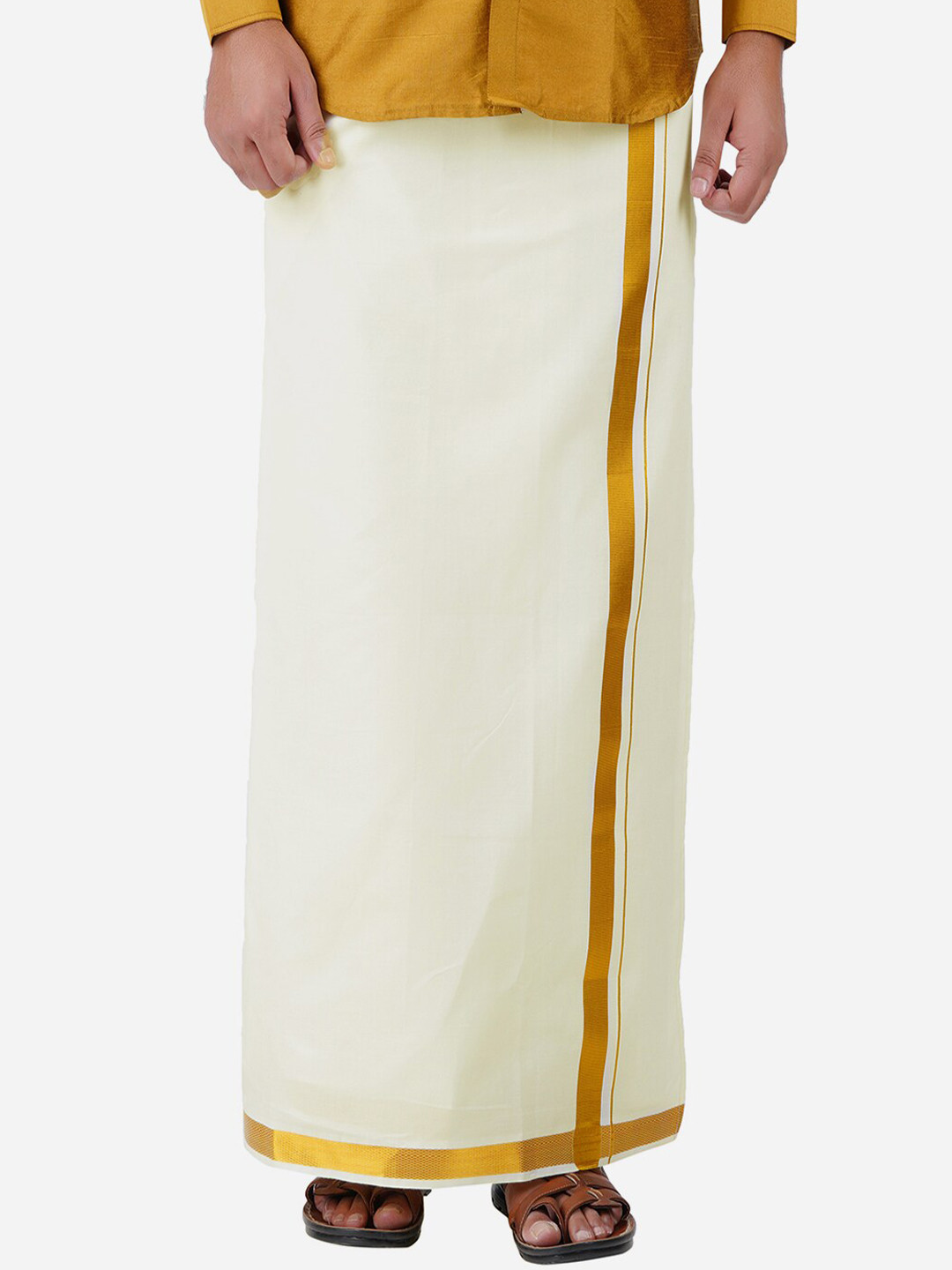 PRAKASAM COTTON Men Cream Solid Pure Cotton Dhotis