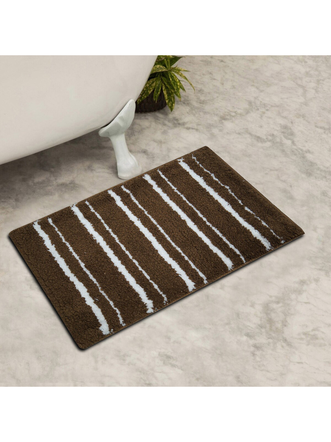 Home Centre Set of 2 Brown Striped Bath Mat
