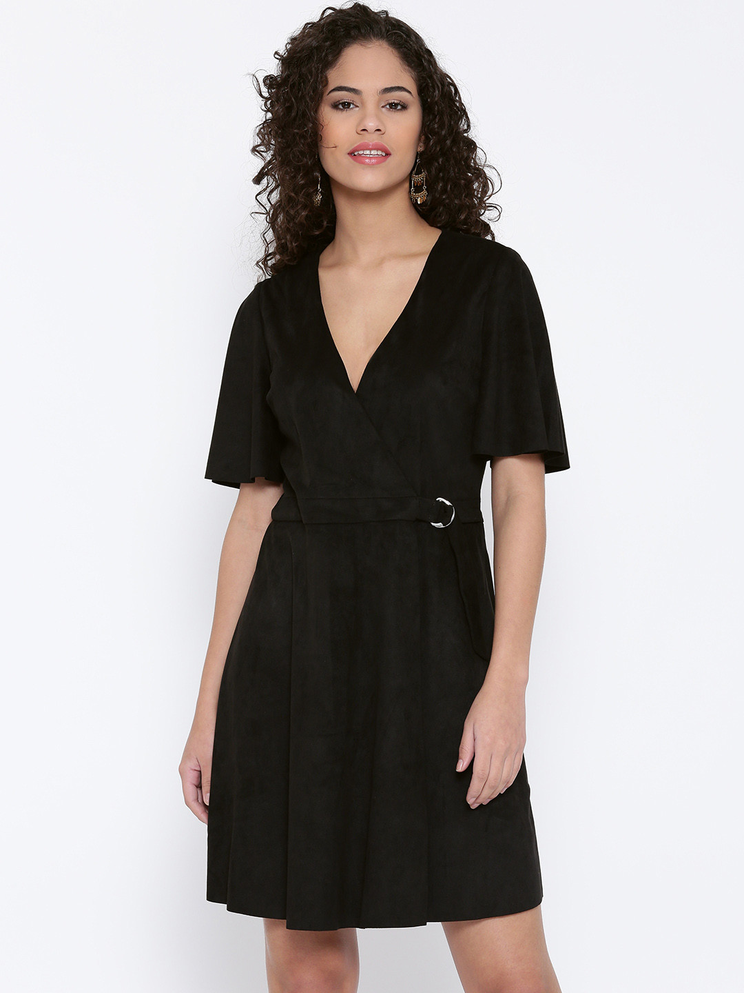 black wrap dress short sleeve
