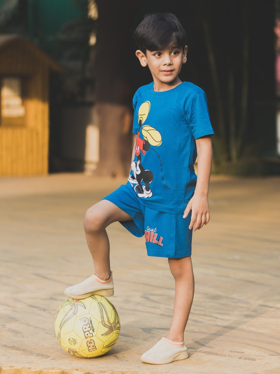 Nap Chief Kids Unisex Chill Mickey Mouse Printed Relaxed Fit Pure Cotton T-shirt & Shorts