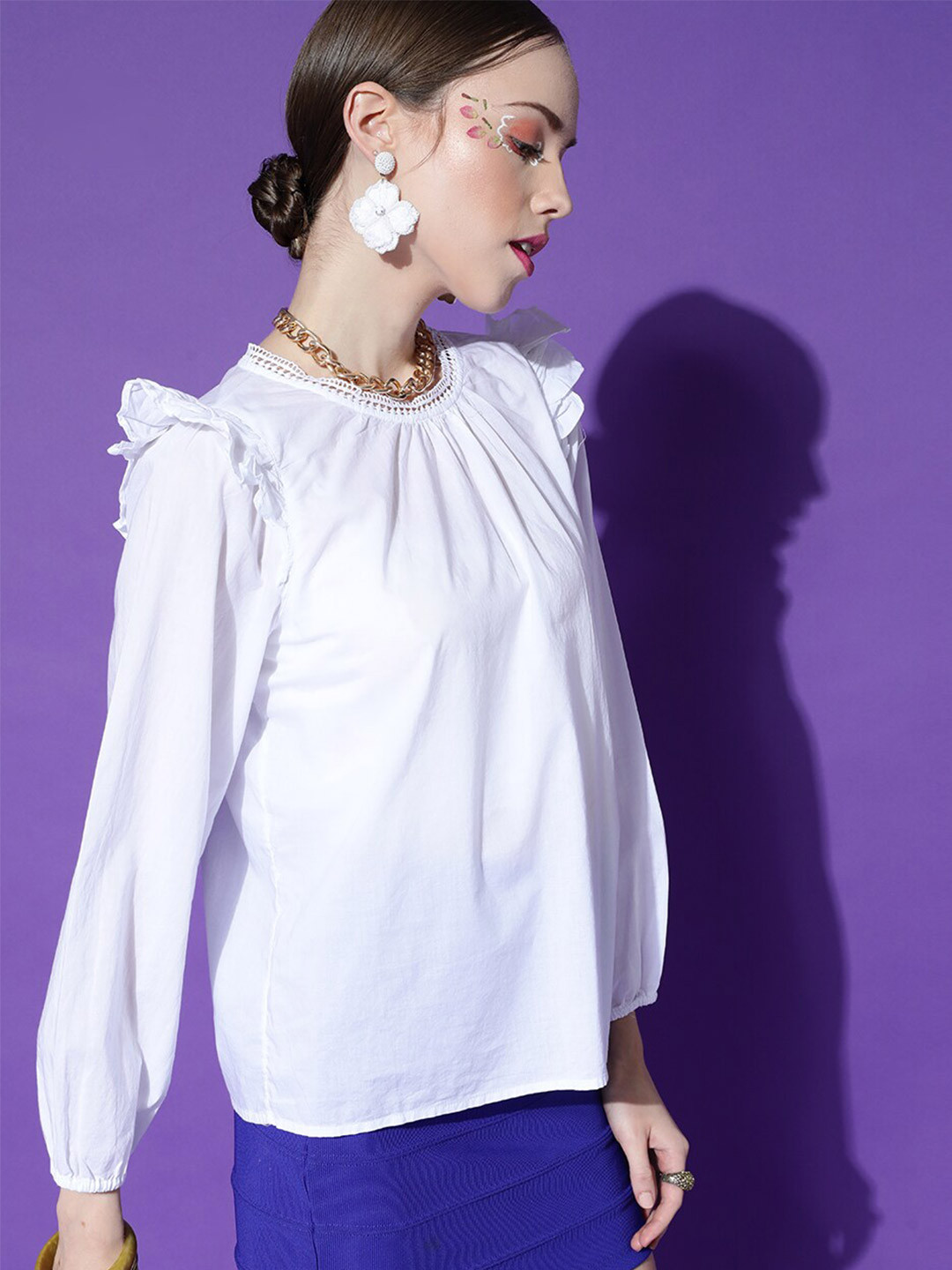 STREET 9 White Ruffles Monochrome Top