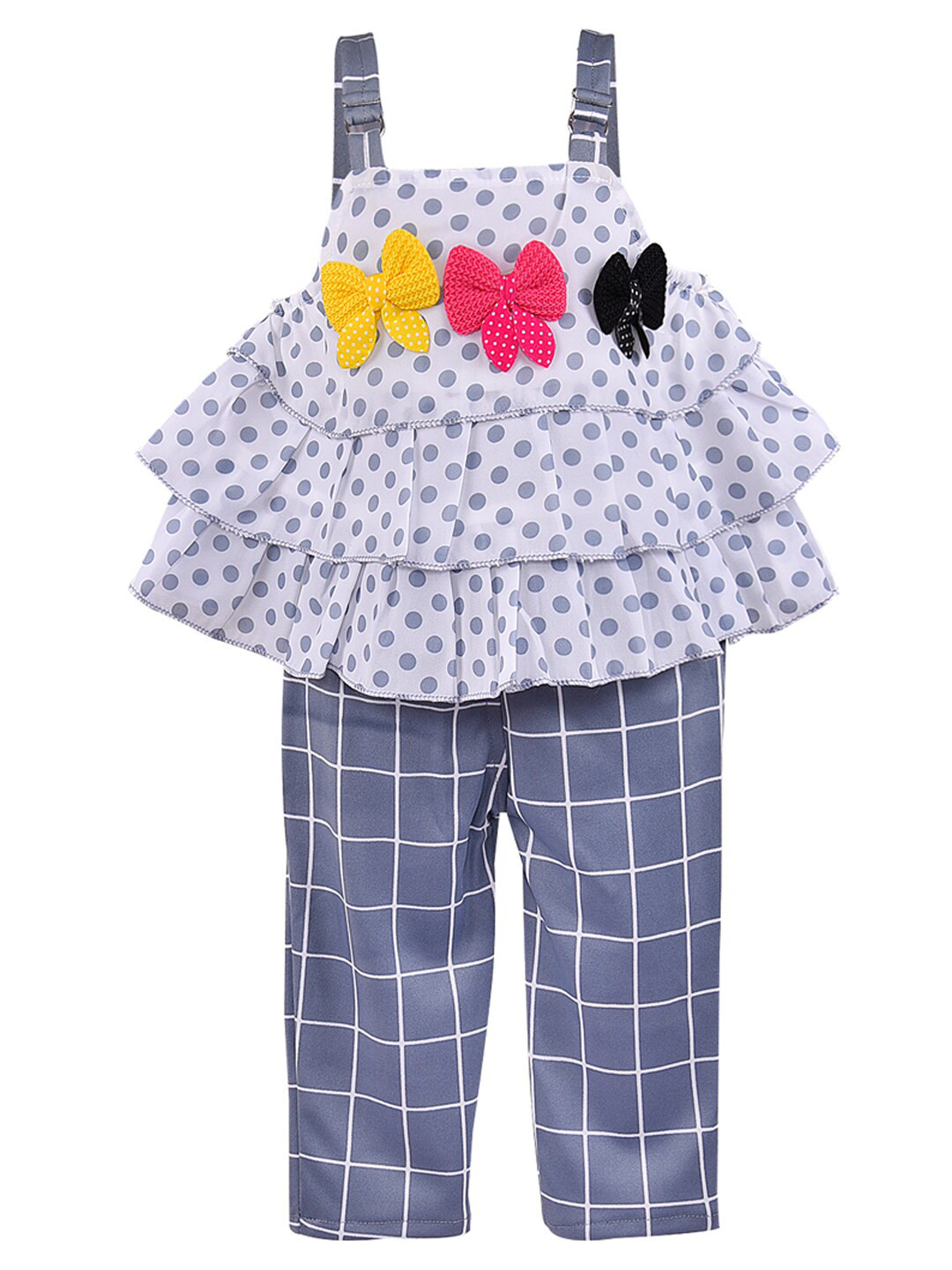 Wish Karo Girls Grey & White Printed Layered Top with Trousers