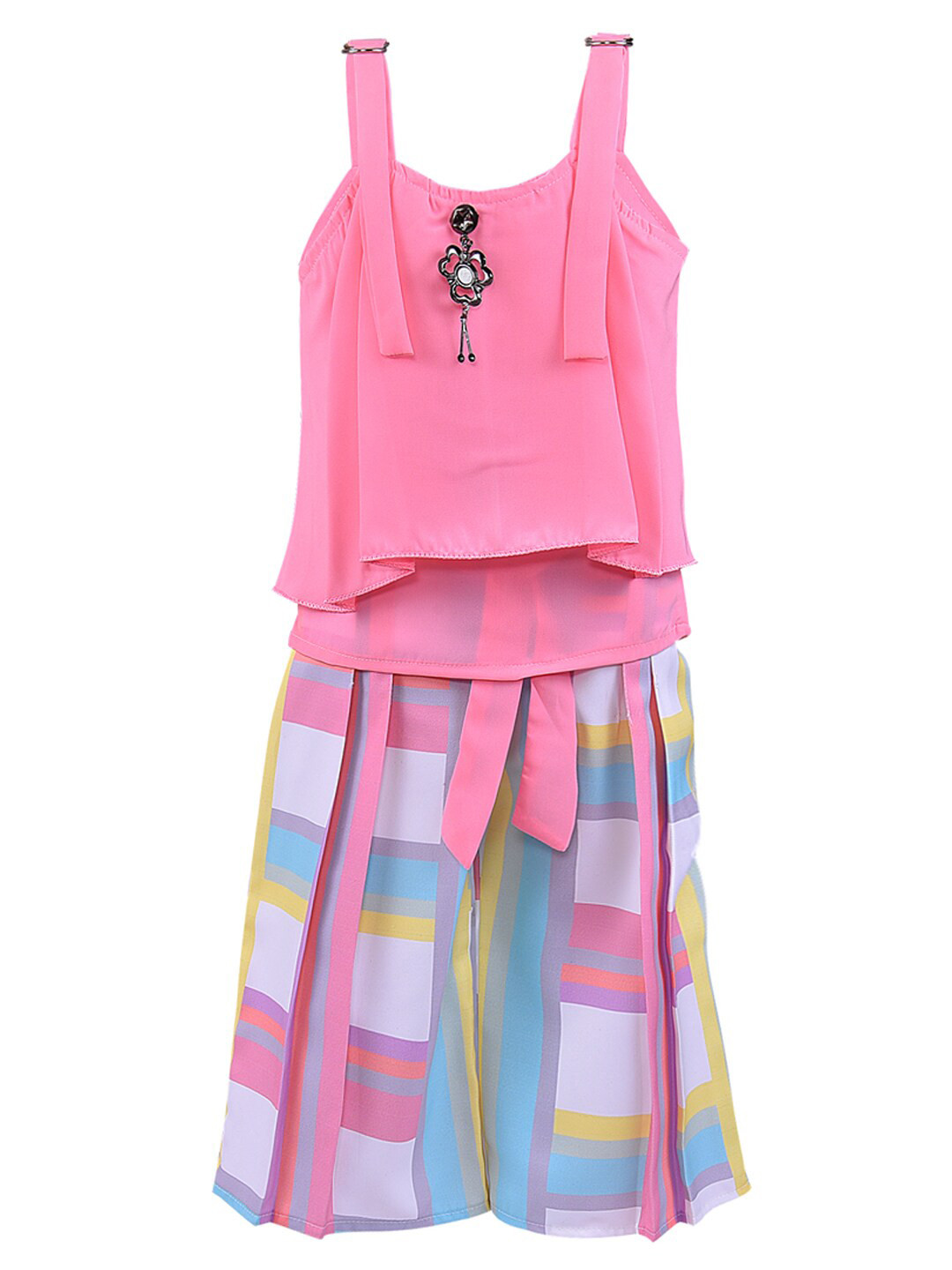 Wish Karo Girls Pink & White Top with Shorts