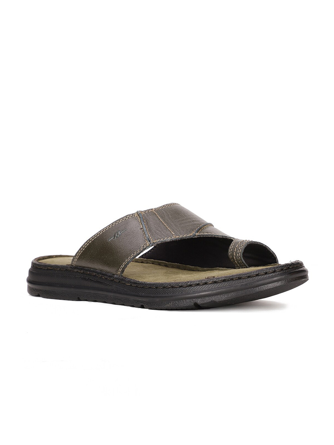 Bata Men Olive Green Leather Comfort Sandals