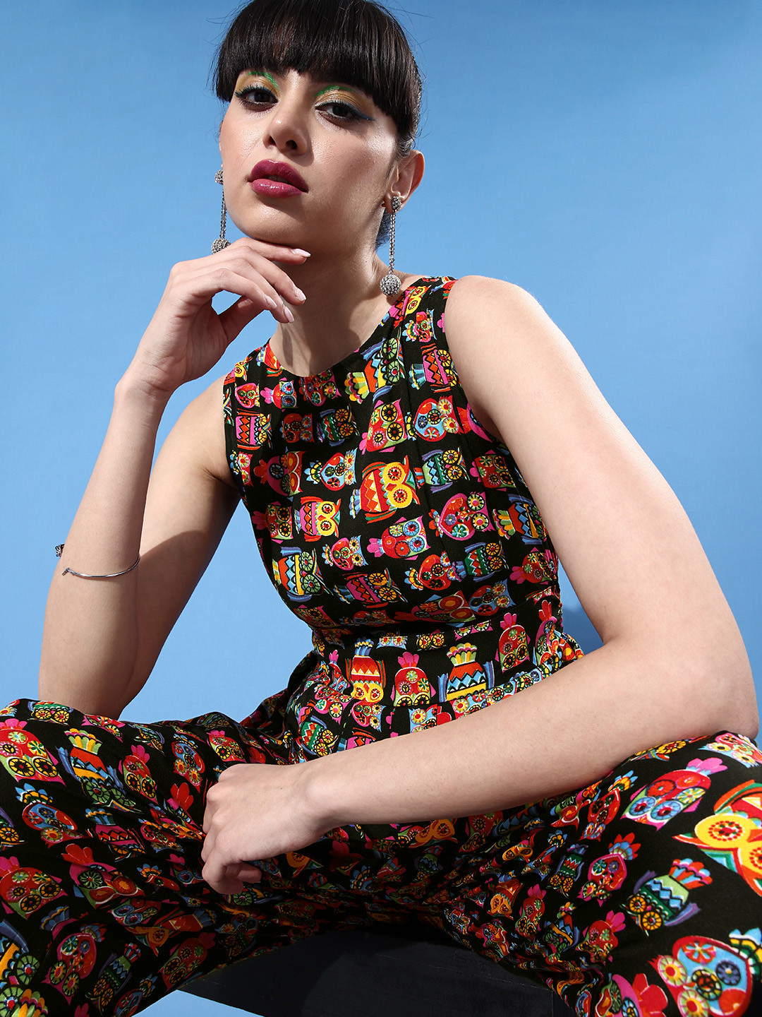 Uptownie Lite Women Classic Black Printed Joyful Jumpsuit