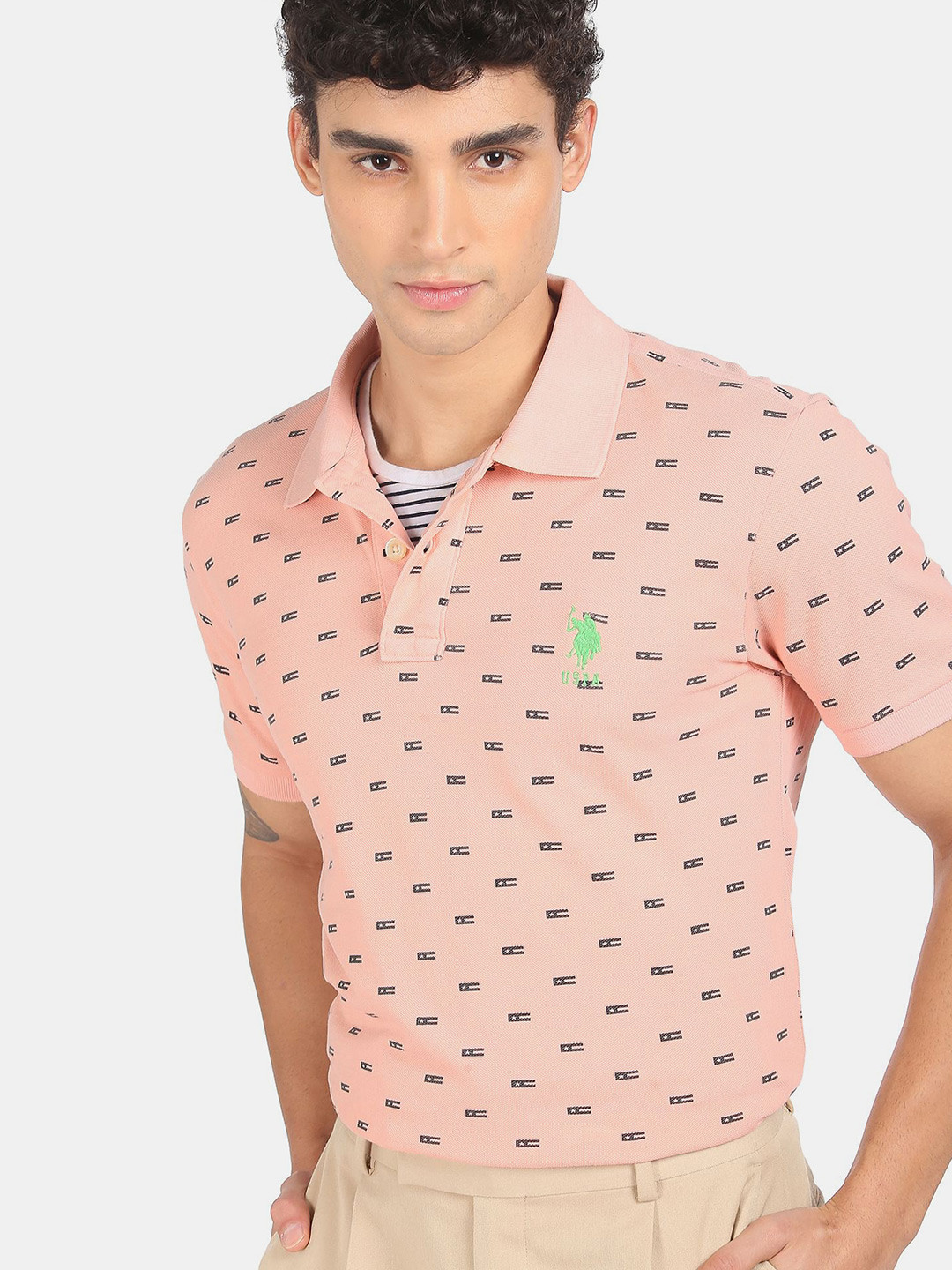 U S Polo Assn Men Pink Printed Polo Collar T-shirt
