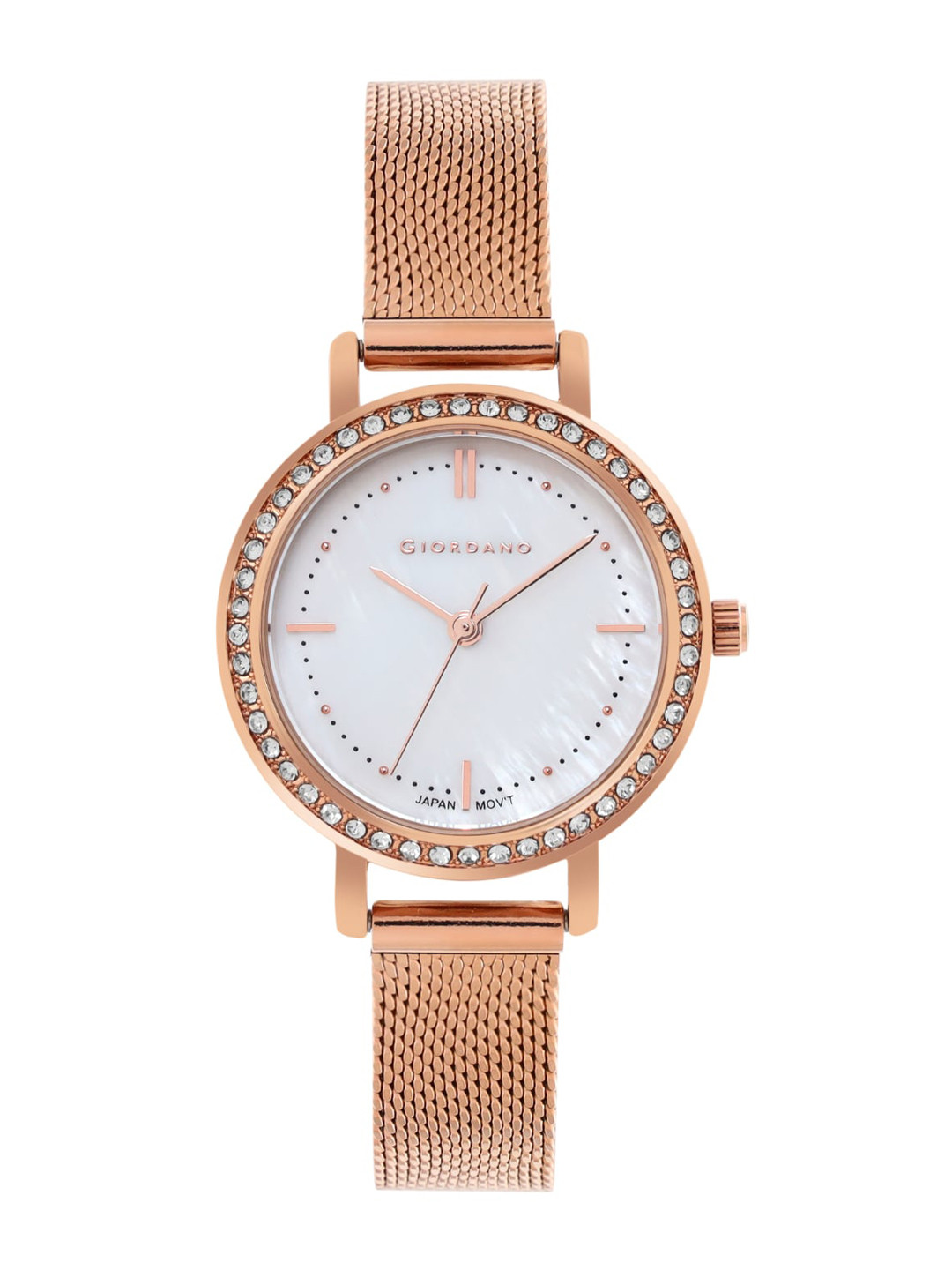 GIORDANO Women White Embellished Dial & Rose Gold Toned Bracelet Style Straps Analogue Watch GD-60004-22