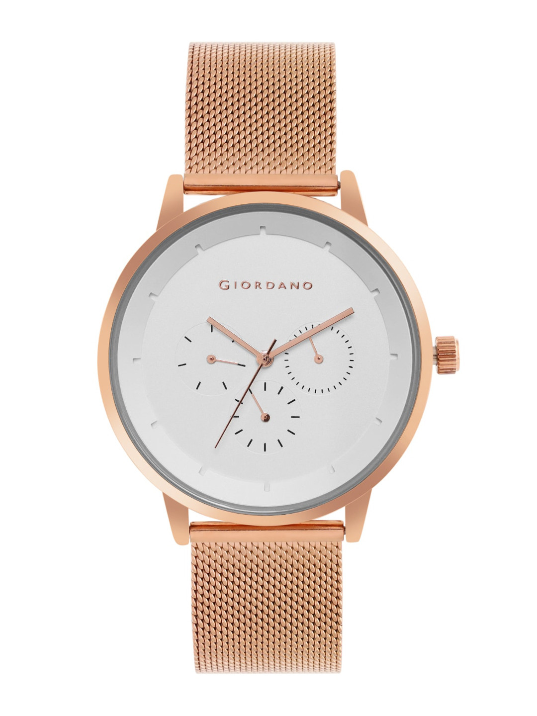 GIORDANO Men White Dial & Rose Gold Toned Bracelet Style Straps Analogue Watch GD-50005-22
