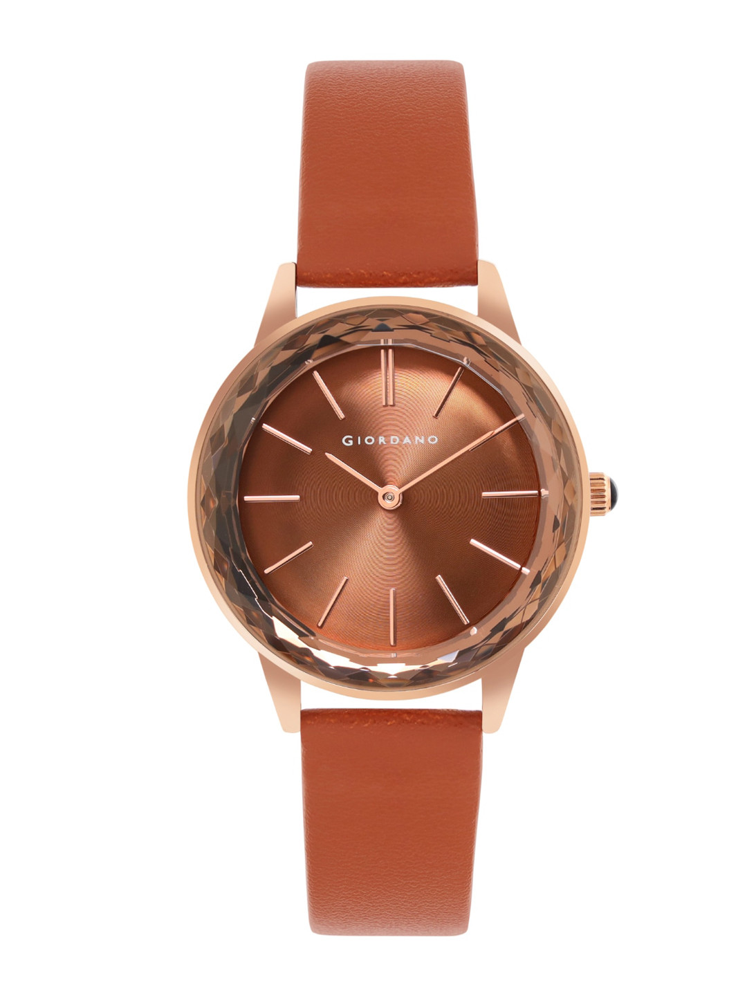 GIORDANO Women Brown Embellished Dial & Brown Leather Straps Analogue Watch GZ-60022-02