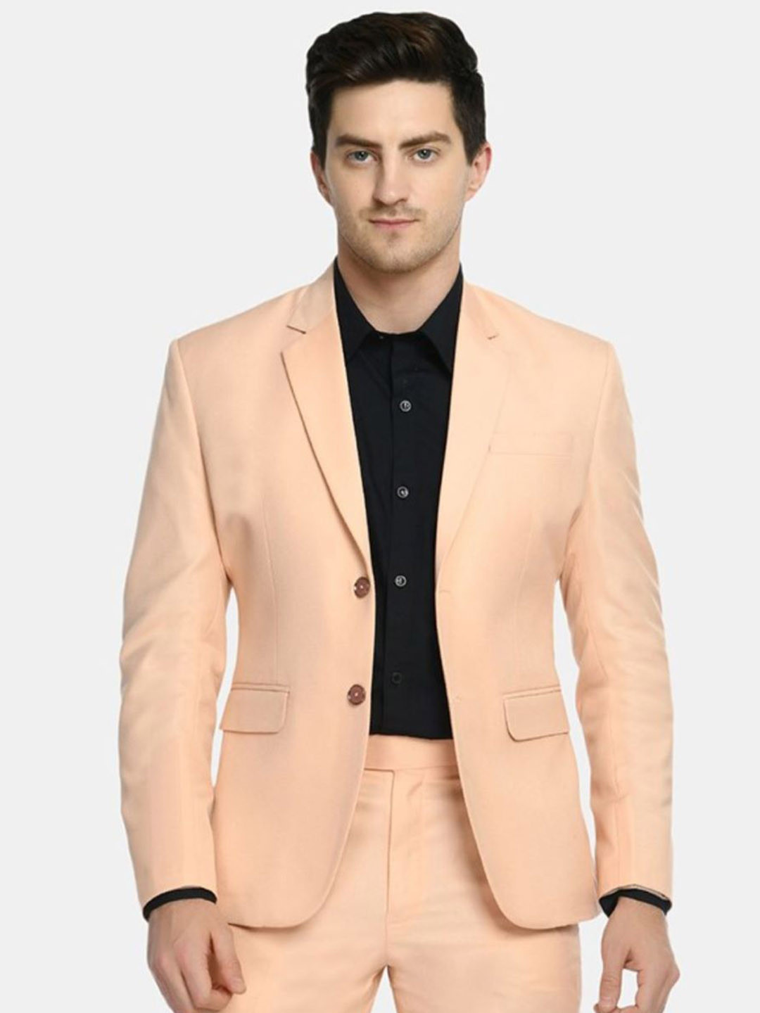 TrulyFeb Men Pink Solid Slim Fit Single Breasted Formal Blazer