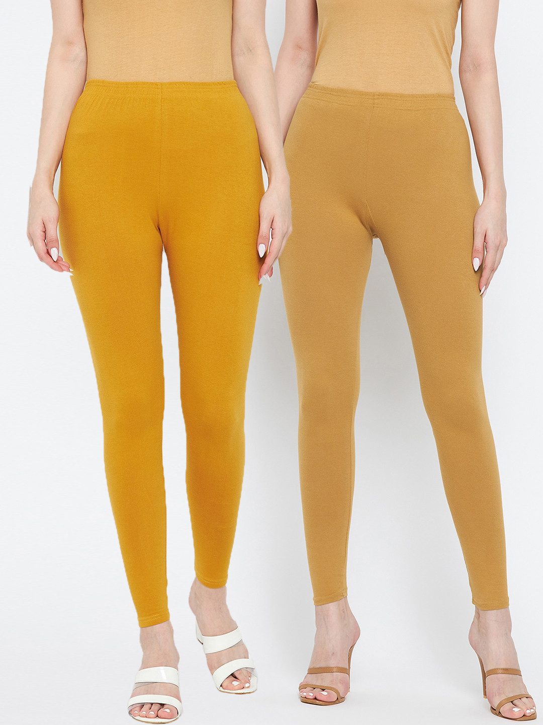 Clora Creation Women Mustard & Gold Pack Of 2 Solid Ankle-Length Leggings
