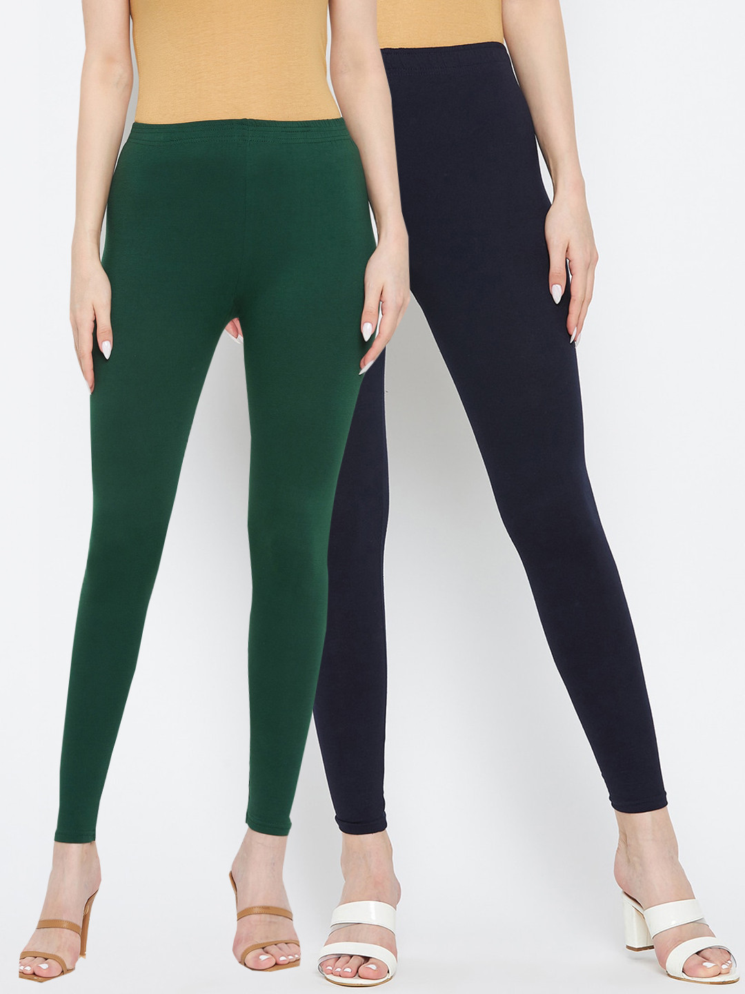 Clora Creation Women Navy Blue & Green Pack of 2 Solid Ankle Length Leggings
