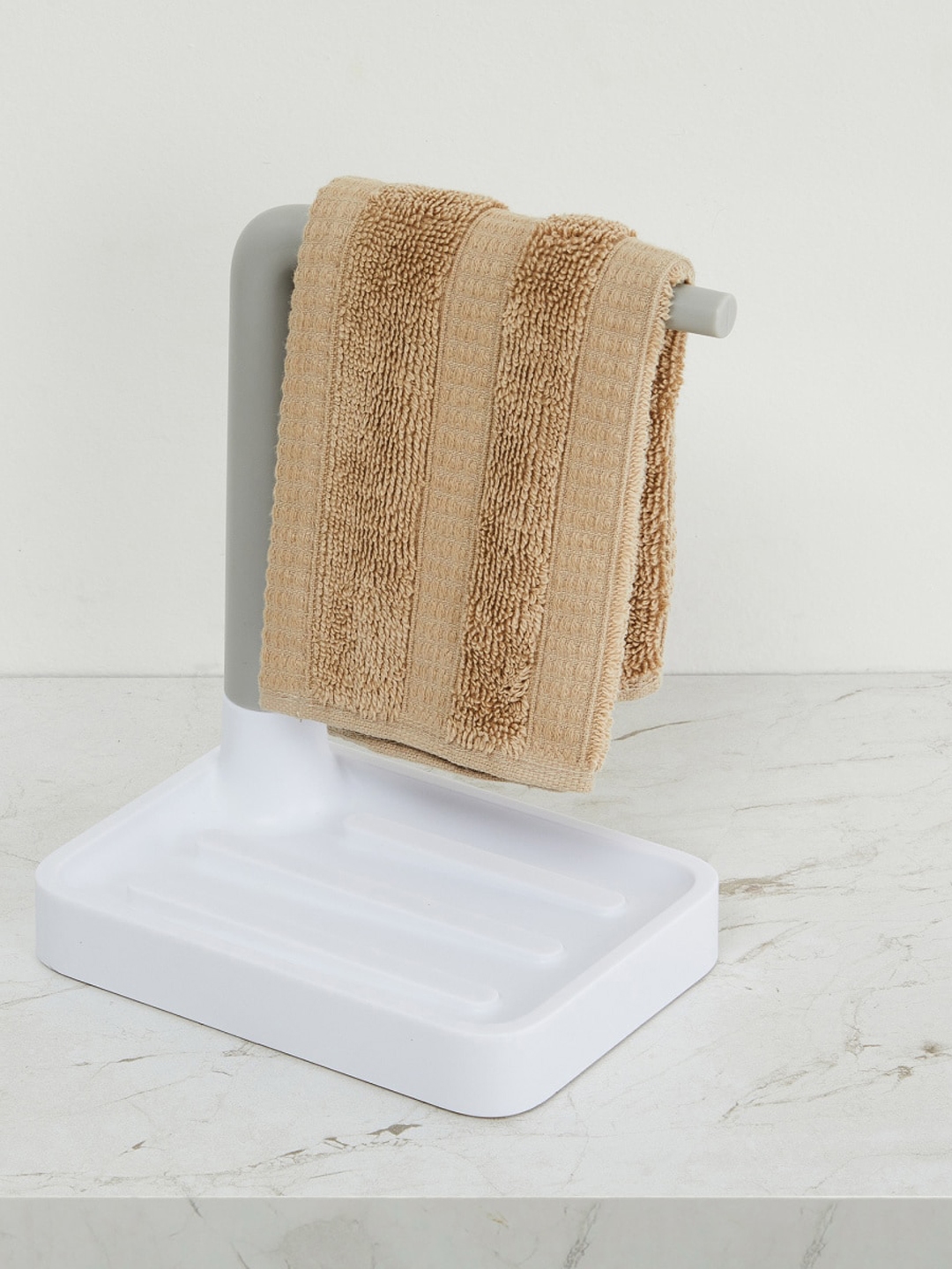 Home Centre White and Grey Solid Dishcloth Rack