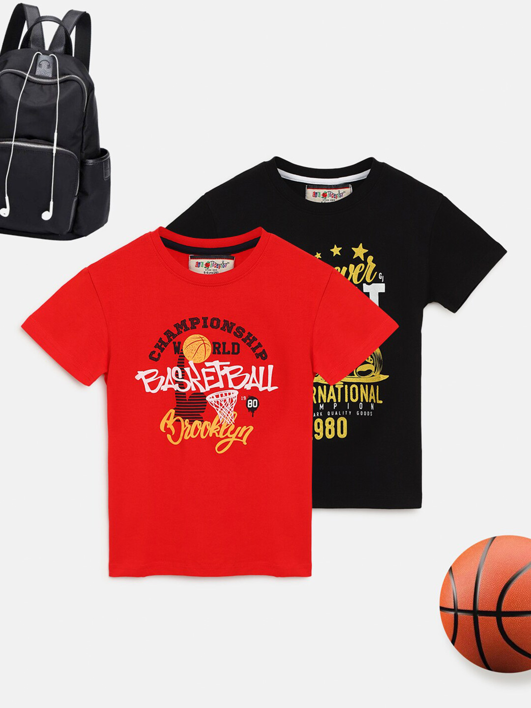 Lil Tomatoes Boys Pack Of 2 Red & Black Typography Printed T-shirt