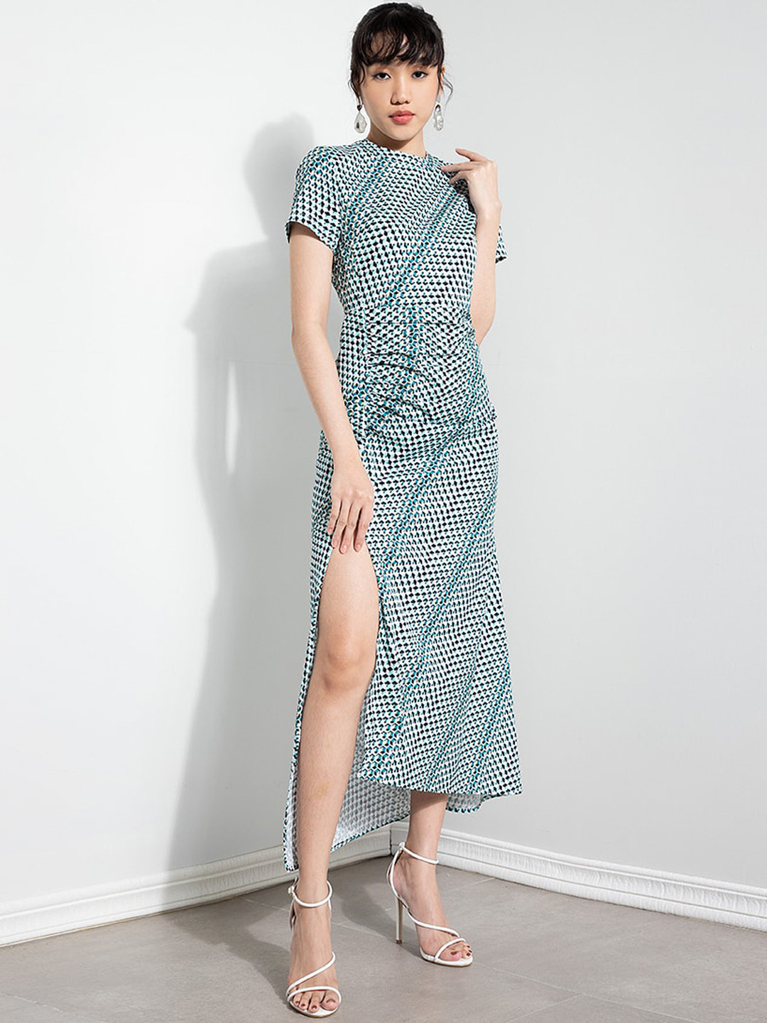 ZALORA OCCASION Teal & White Sheath Midi Dress