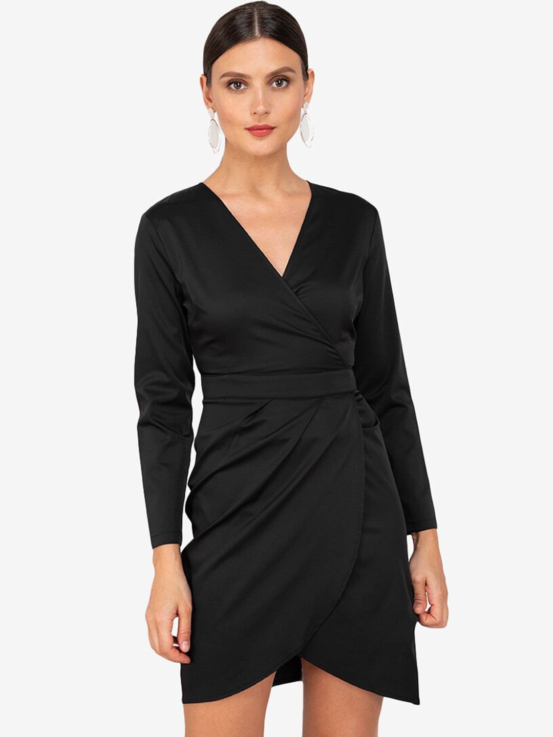 ZALORA WORK Women Black Mini Wrap Dress