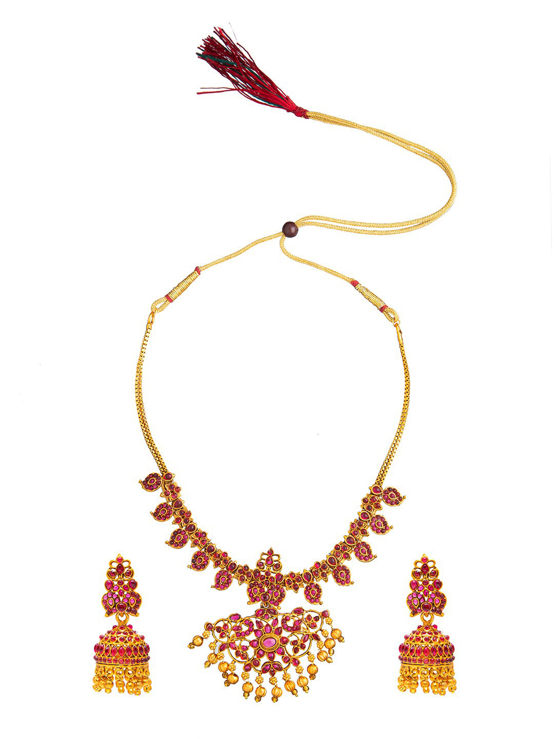 Shining Jewel - By Shivansh Gold-Toned & Pink Brass Gold-Plated Antique Necklace