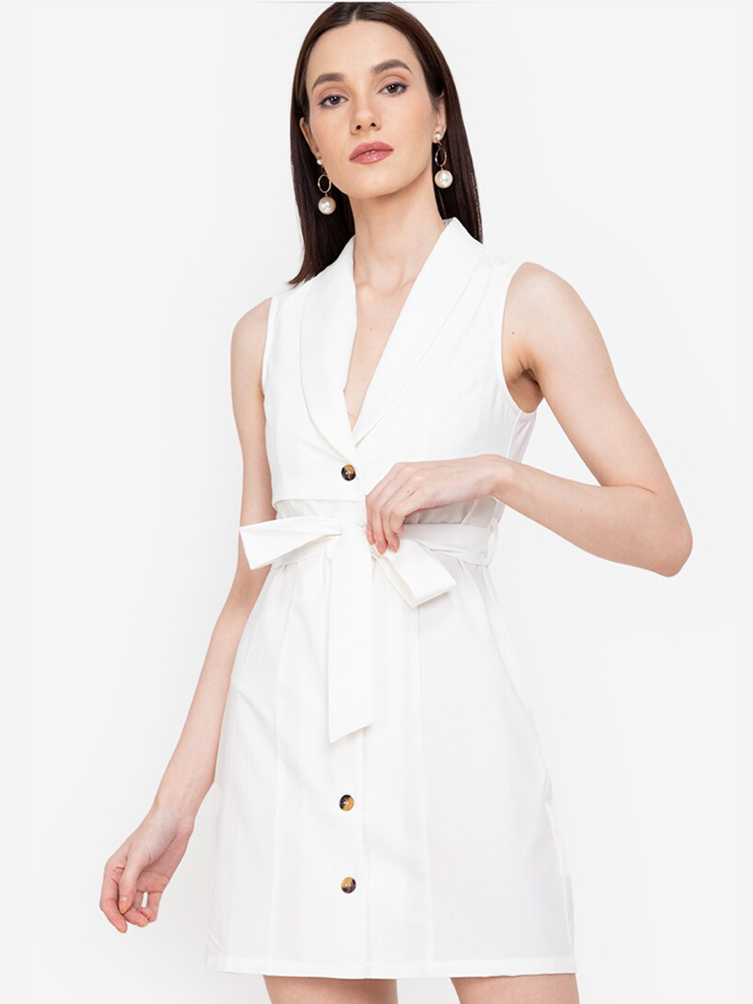 ZALORA WORK White Sleeveless Formal Mini Dress with Belt