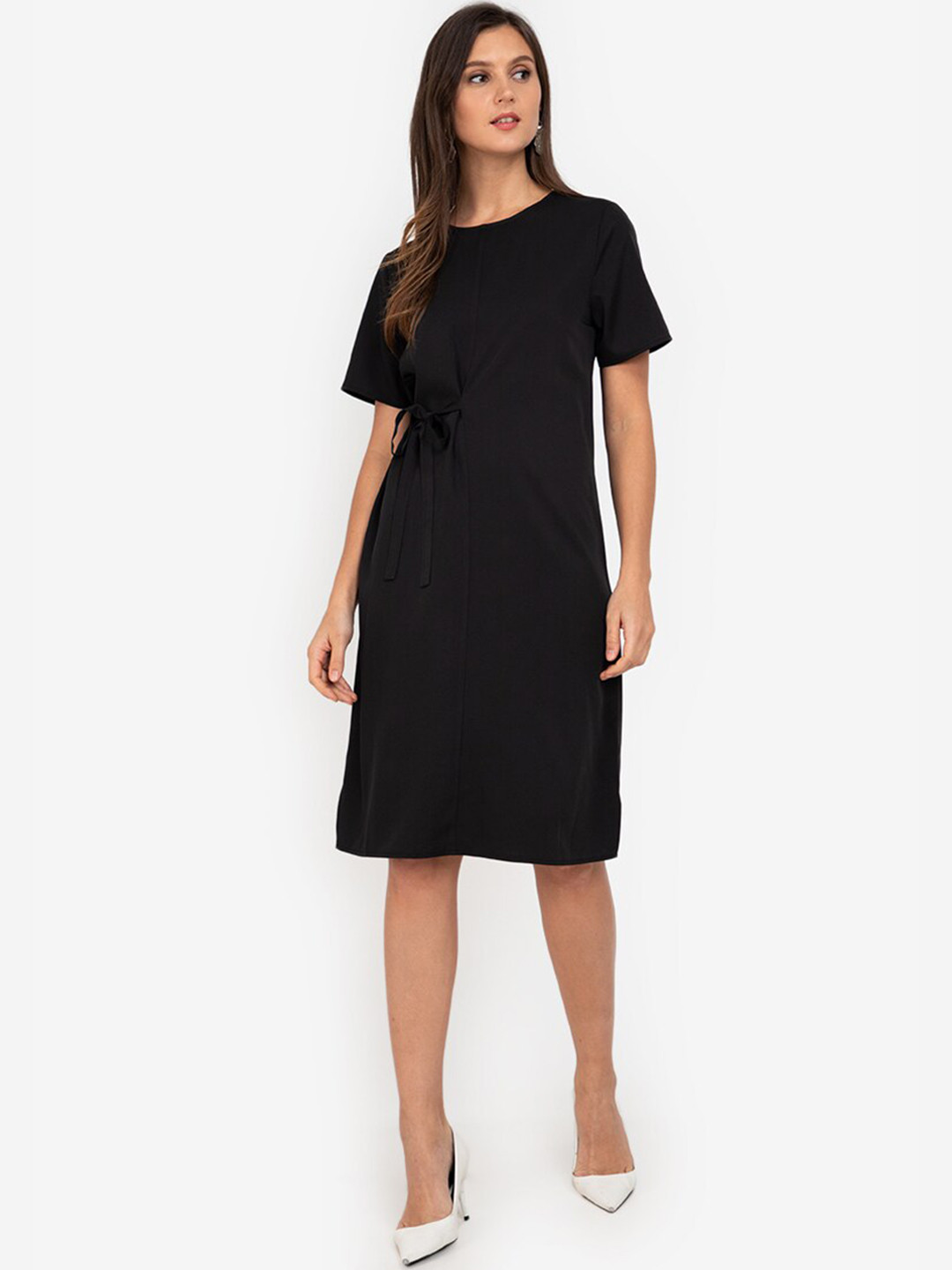 ZALORA WORK Black Solid A-Line Dress