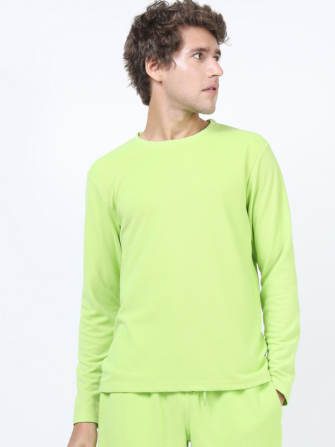 HIGHLANDER Men Fluorescent Green Structured Slim Fit T-shirt