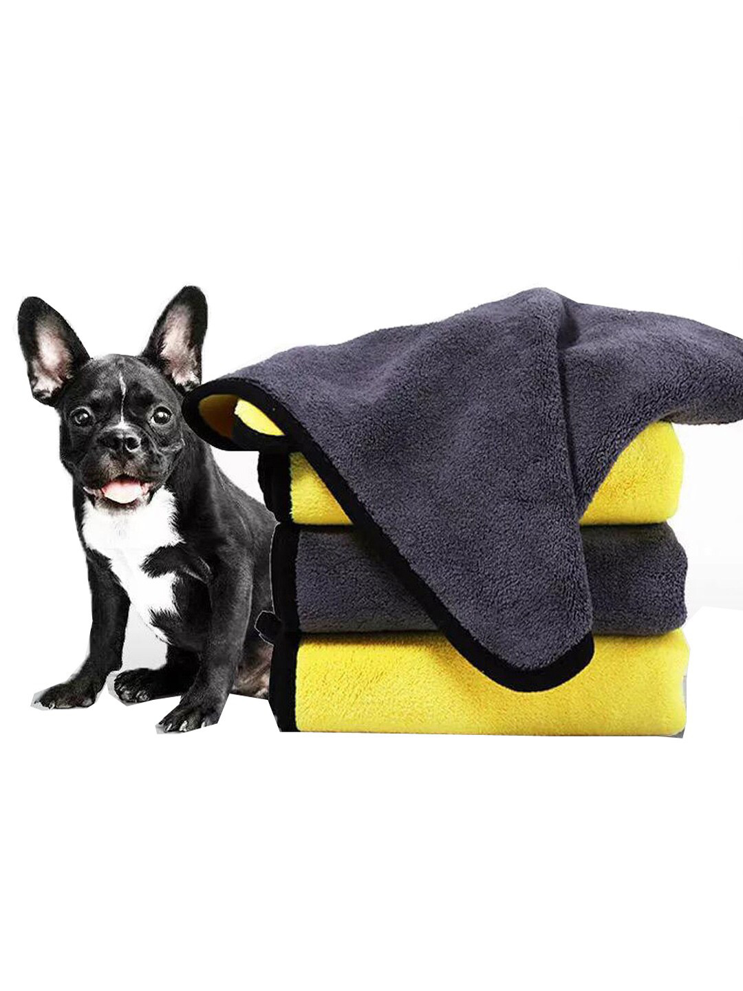 PAWCHIE Yellow & Grey Solid Super Absorbent Dog Bath Towel
