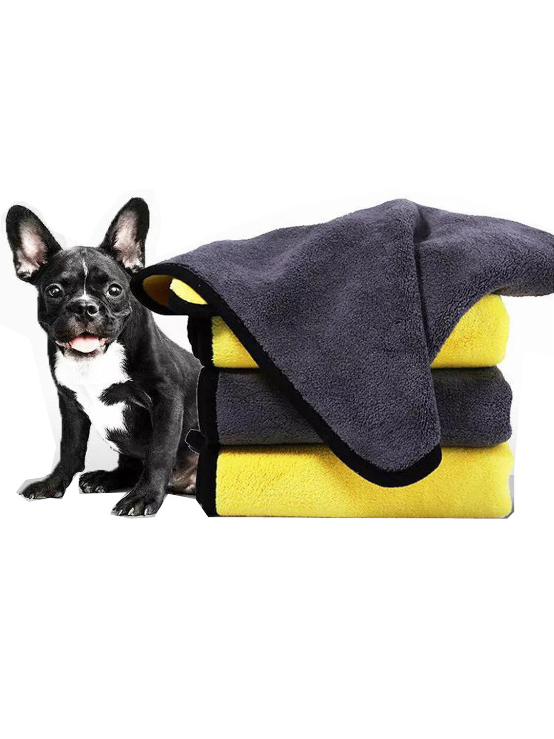 PAWCHIE Yellow & Grey Super Absorbent Microfiber Dog Bath Towel