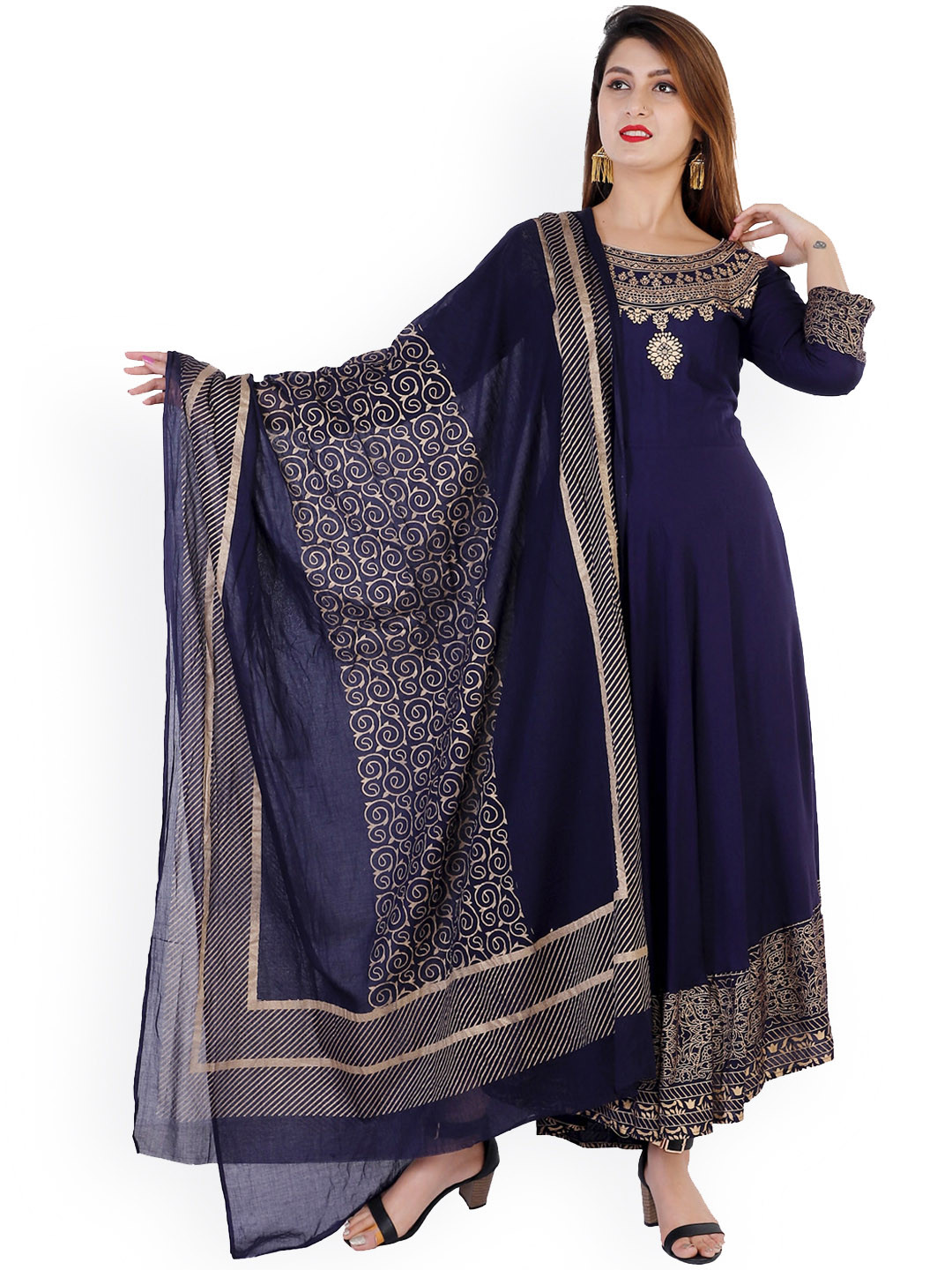 SBR BABA KURTI Women Blue Ethnic Motifs Printed Anarkali Kurta With Dupatta