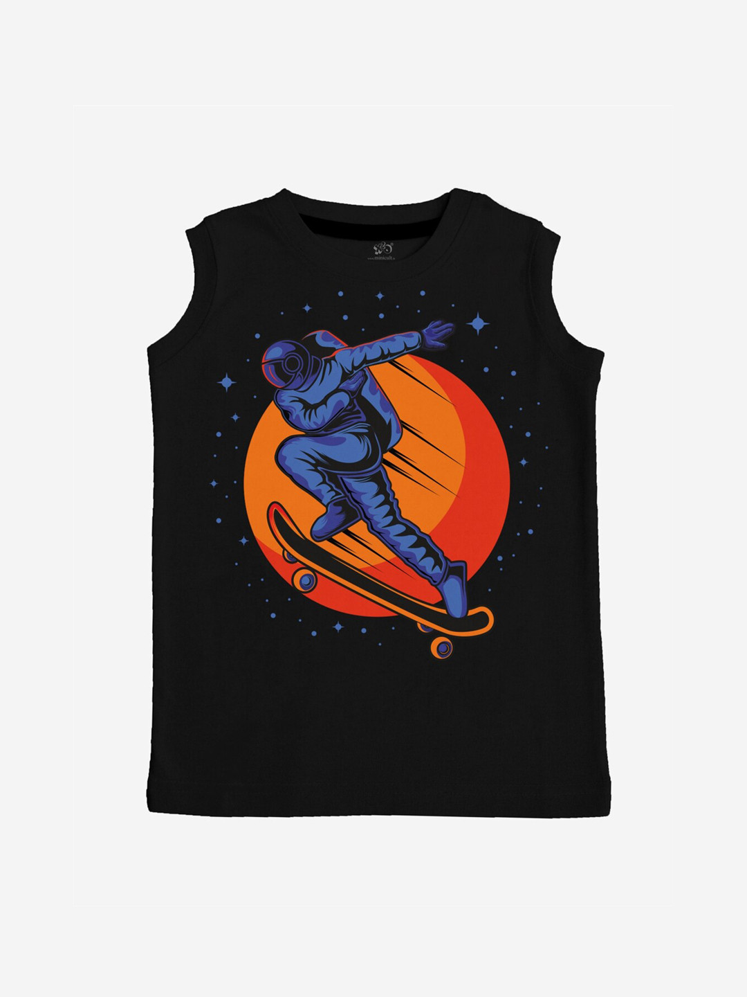 x2o Kids Black & Blue Printed Pure Cotton Basic Innerwear Vests