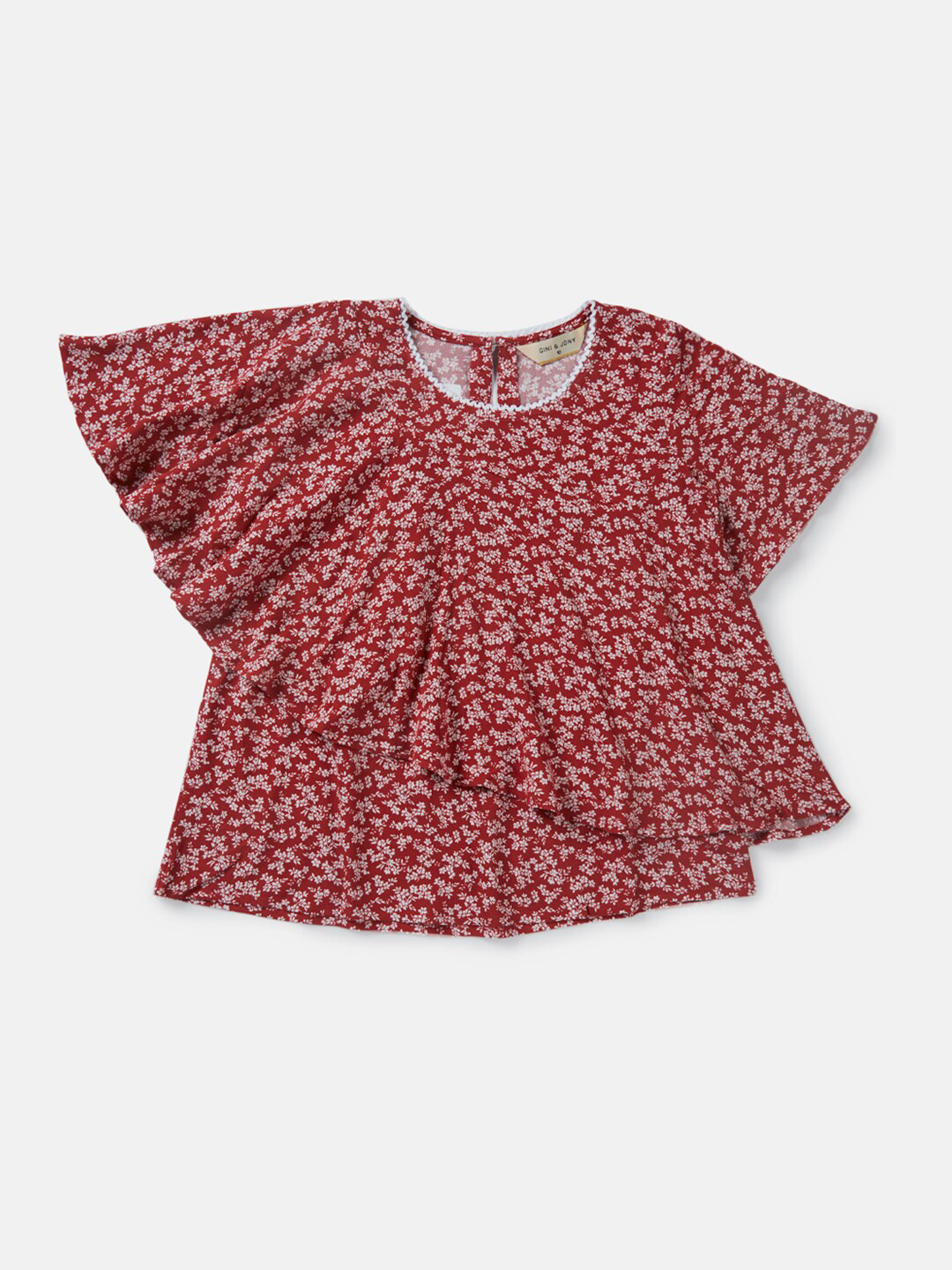Gini and Jony Red & White Floral Printed A-line Top