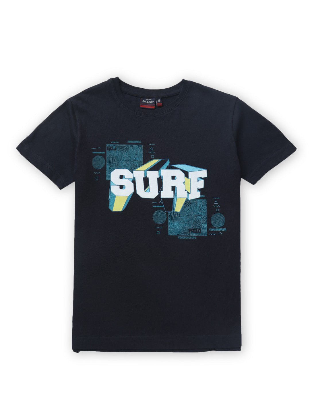 Gini and Jony Boys Navy Blue Typography Printed Cotton T-shirt