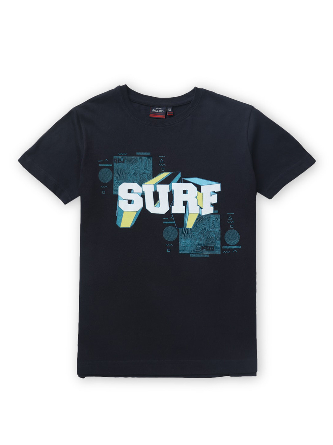 Gini and Jony Boys Navy Blue Typography Printed Cotton T-shirt