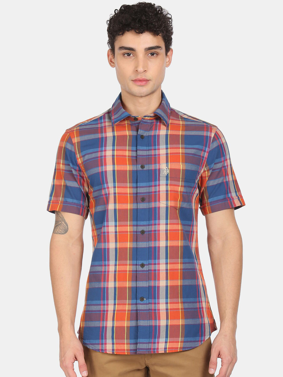 U S Polo Assn Men Blue Tartan Checks Checked Casual Shirt