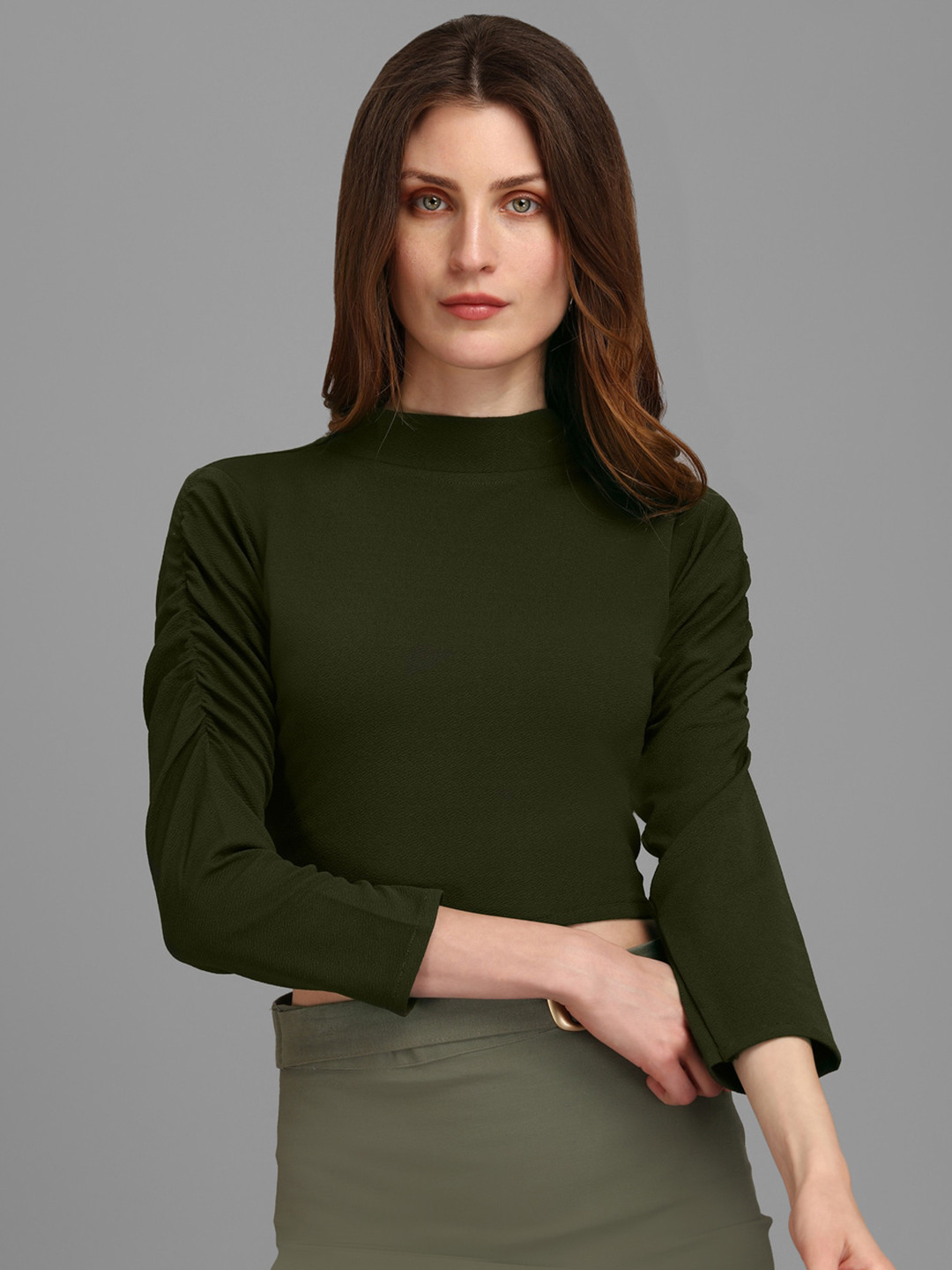 PURVAJA Olive Green Crop Top