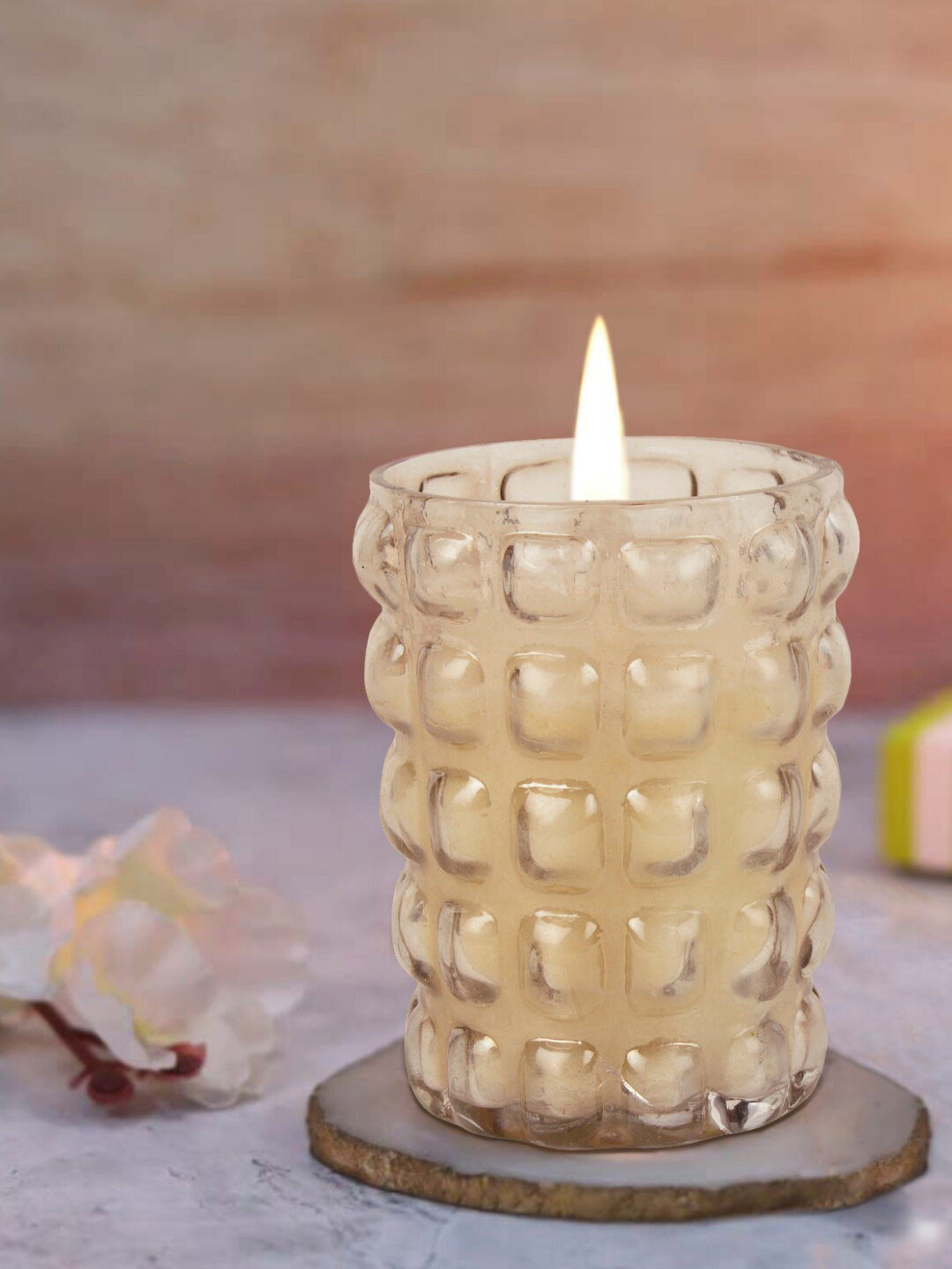 StyleMyWay Dotted Glass Natural Smokeless Scented Geometric Geometric Regular Jar Candles