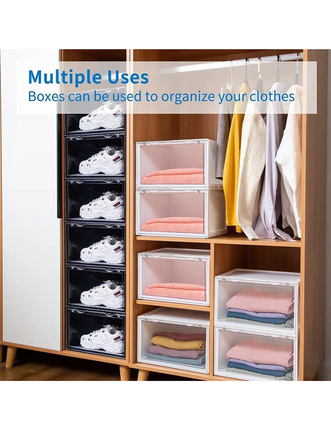 Sasimo Set Of 6 Black Solid Shoes Organisers