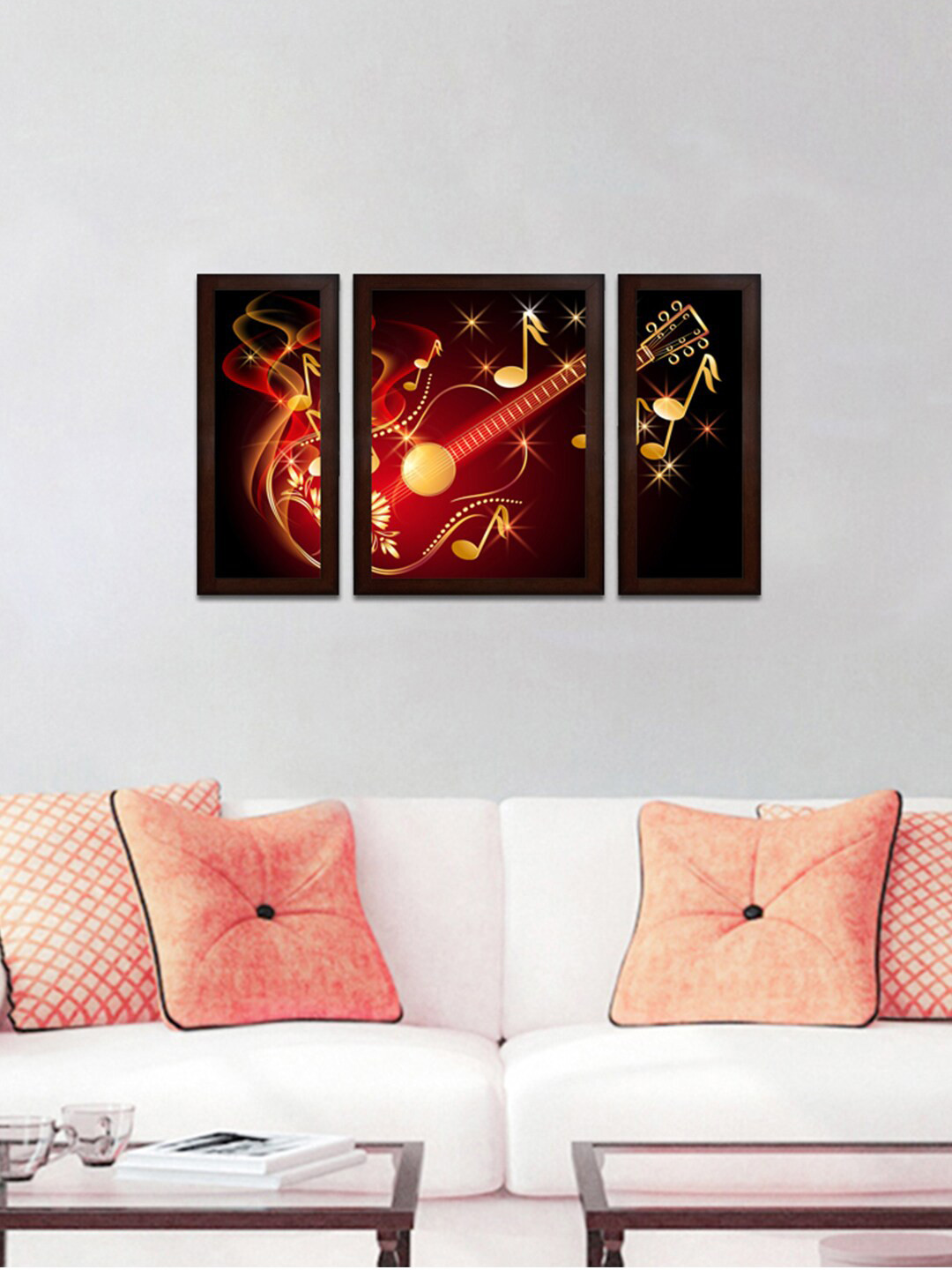 WENS Set of 3 Red & Yellow Exclusive Guitar Wall Painting