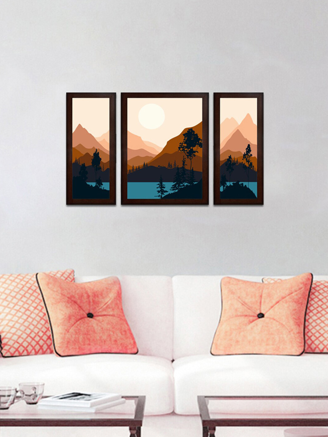 WENS Set Of 3 Brown & Blue Scenery Wall Painting Art