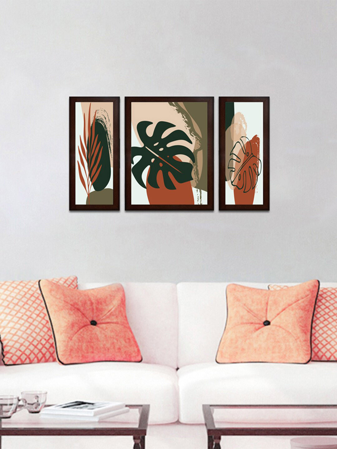 WENS Set of 3 Green & Brown Flower Wall Painting