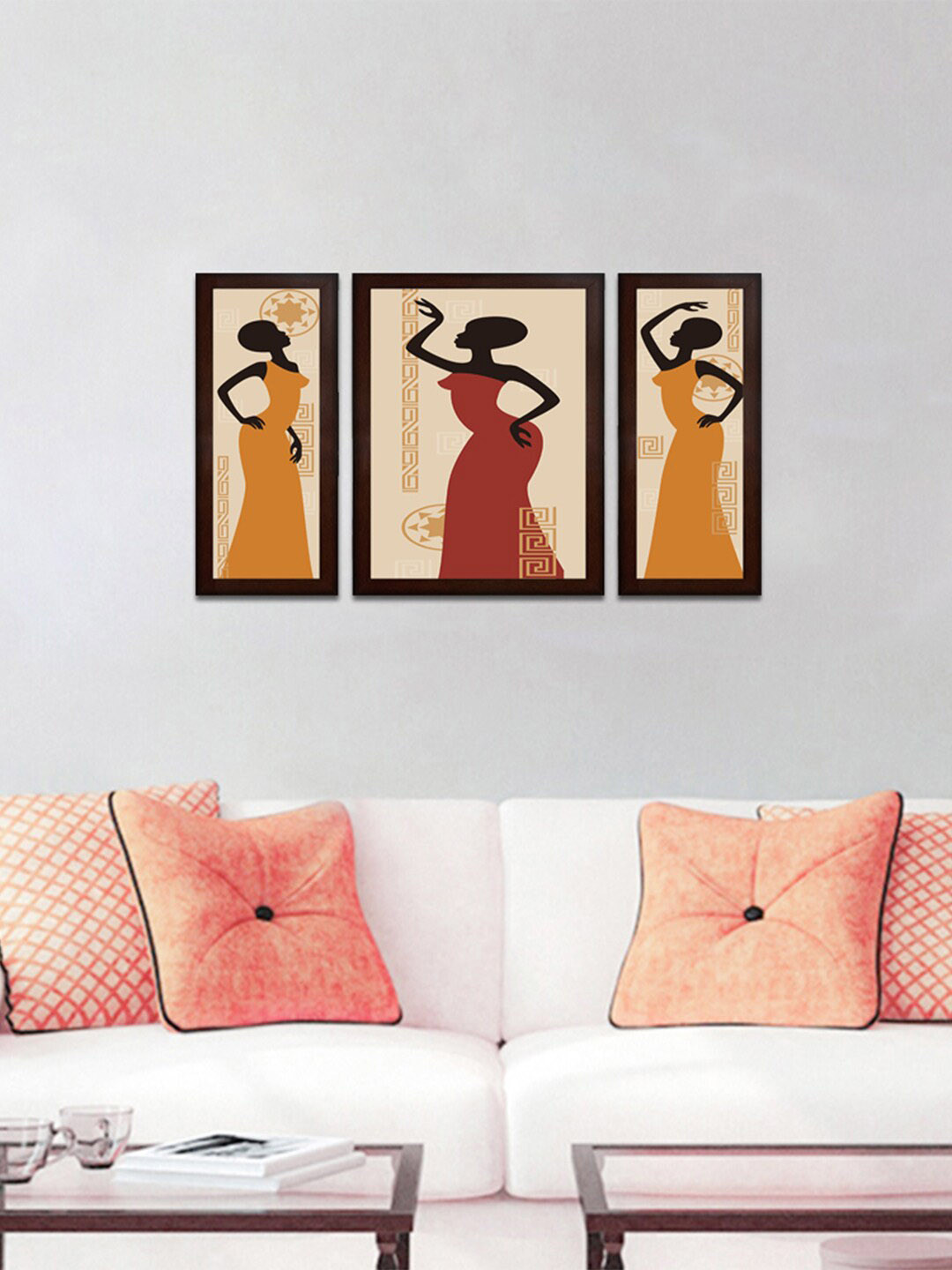 WENS Set of 3 Yellow & Red Ladies View Wall Art