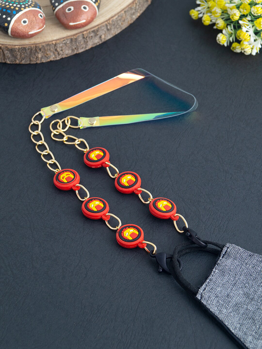 Golden Peacock Kids Red & Gold-Toned Mask Chain